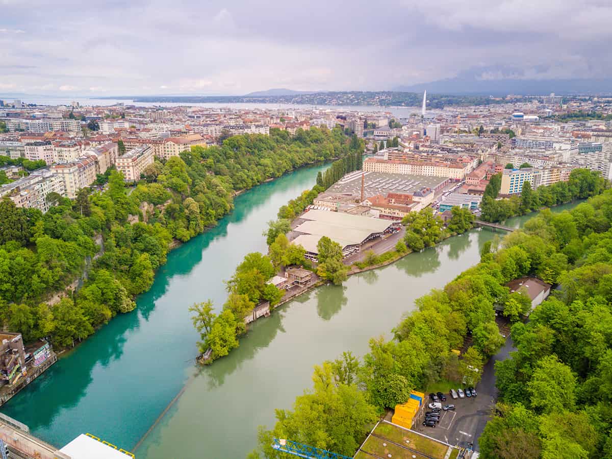 Confluence of Rhone and Arve Rivers